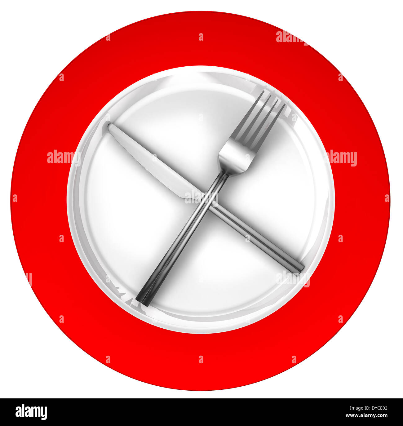 Red Fork Sign diet concept sign red and white with metal fork and knife isolated on ...