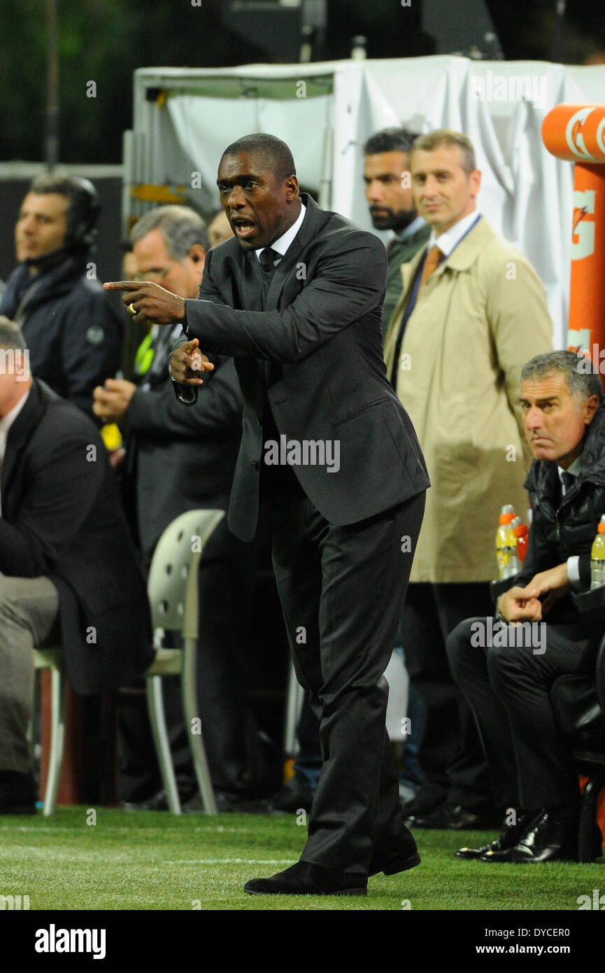 Milan, Italy. 14th April, 2014. Head coach AC Milan Clarence Seedorf during  the Italian Serie A league match between AC Milan and Calcio Catania at San  Siro Stadium in Milan, Italy. Credit:, image size:865x1390