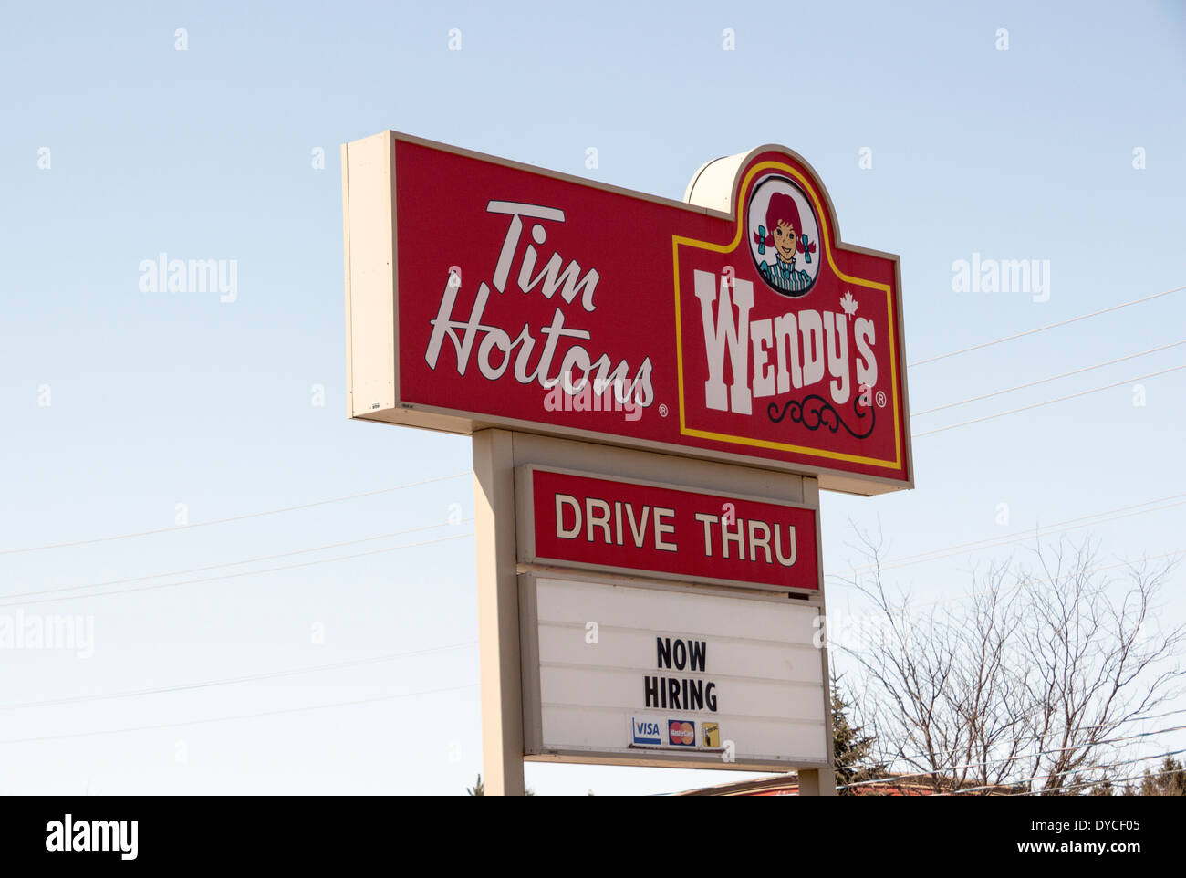 Tim Hortons Wendy's sign that is looking for help. Stock Photo