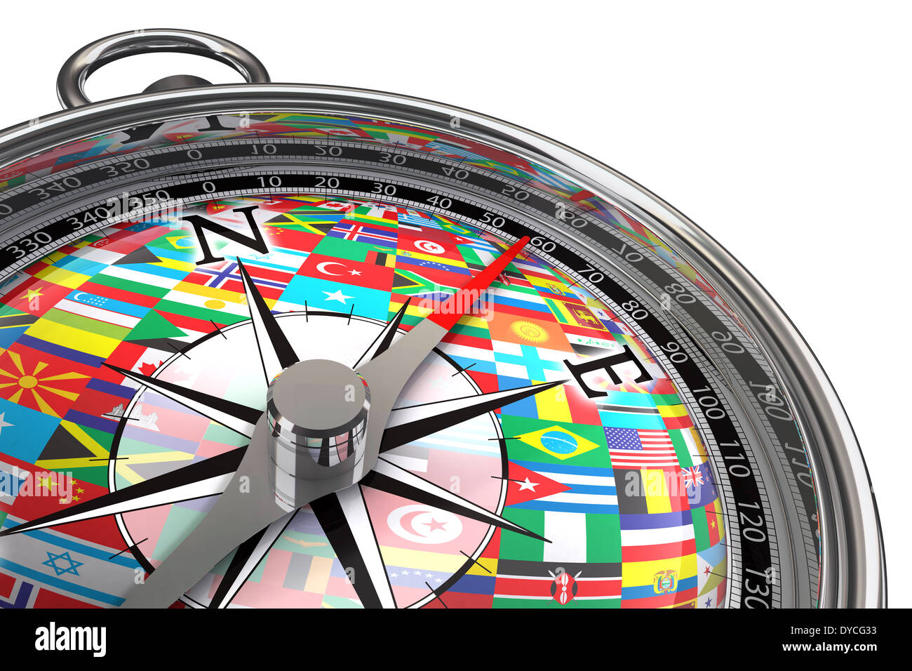 compass with flags travel concept on white background with clipping mask Stock Photo