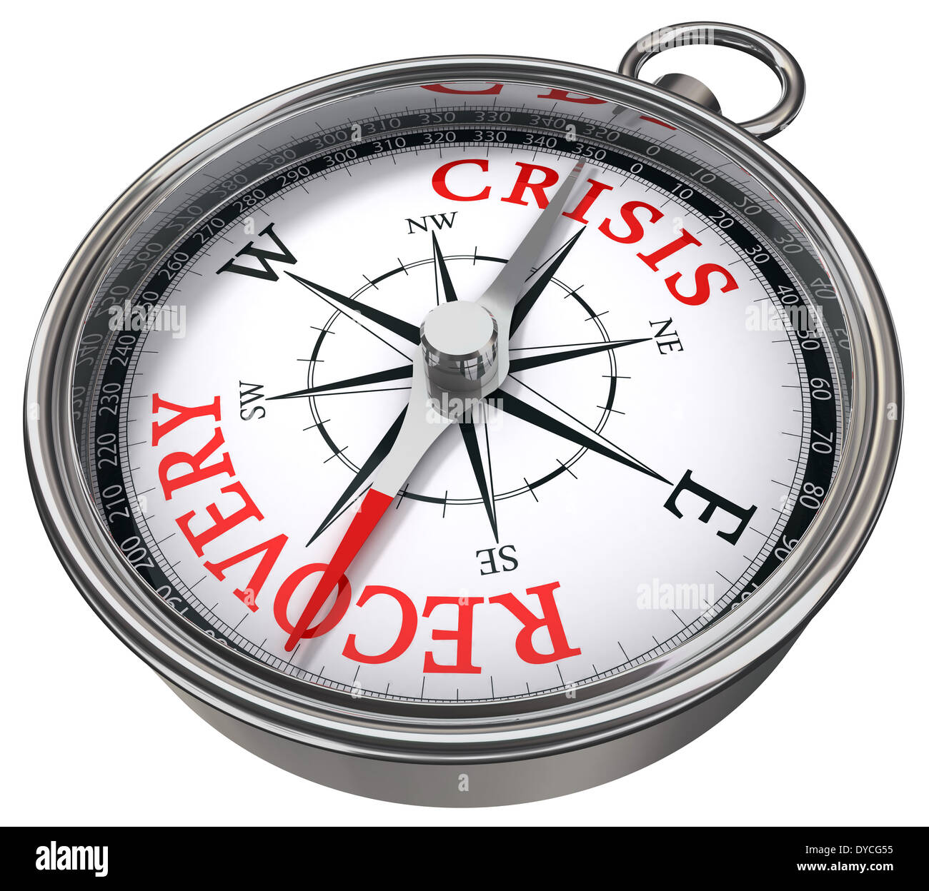 crisis versus recovery concept compass isolated on white background Stock Photo