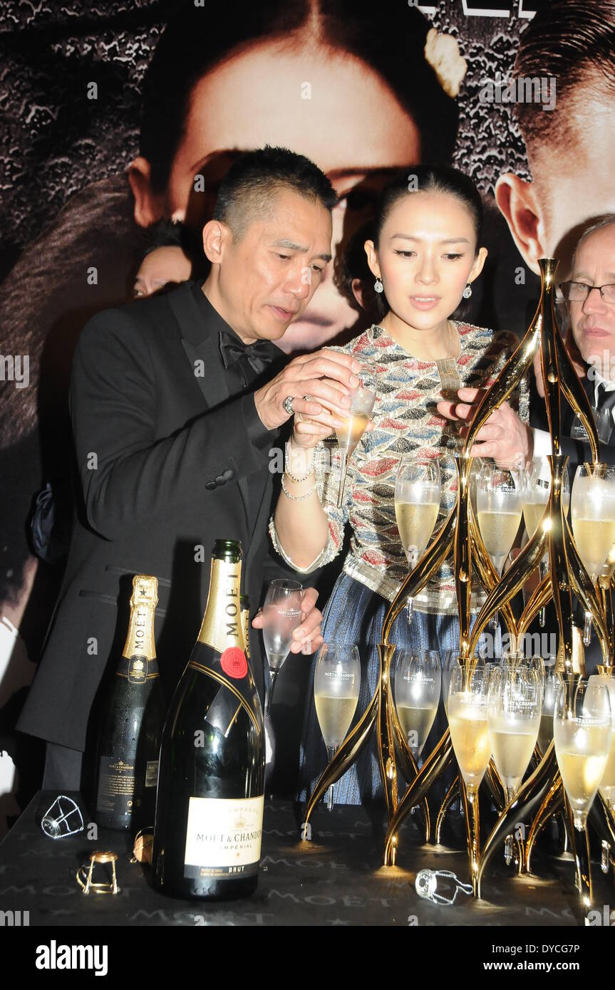 Hong Kong. 13th Apr, 2014. Tony Leung and Zhang Ziyi at celebration party after The 33rd Hong Kong Film Awards in Hong Kong, China on Sunday April 13, 2014.Wong Karwai's kungfu epic 'The Grandmaster' was the biggest winner at the 33rd Hong Kong Film Awards, held on the night of April 13, as the film took home 12 awards, including Best Film, Best Director, Best Screenplay and Best Actress. Credit:  Top Photo Corporation/Alamy Live News Stock Photo