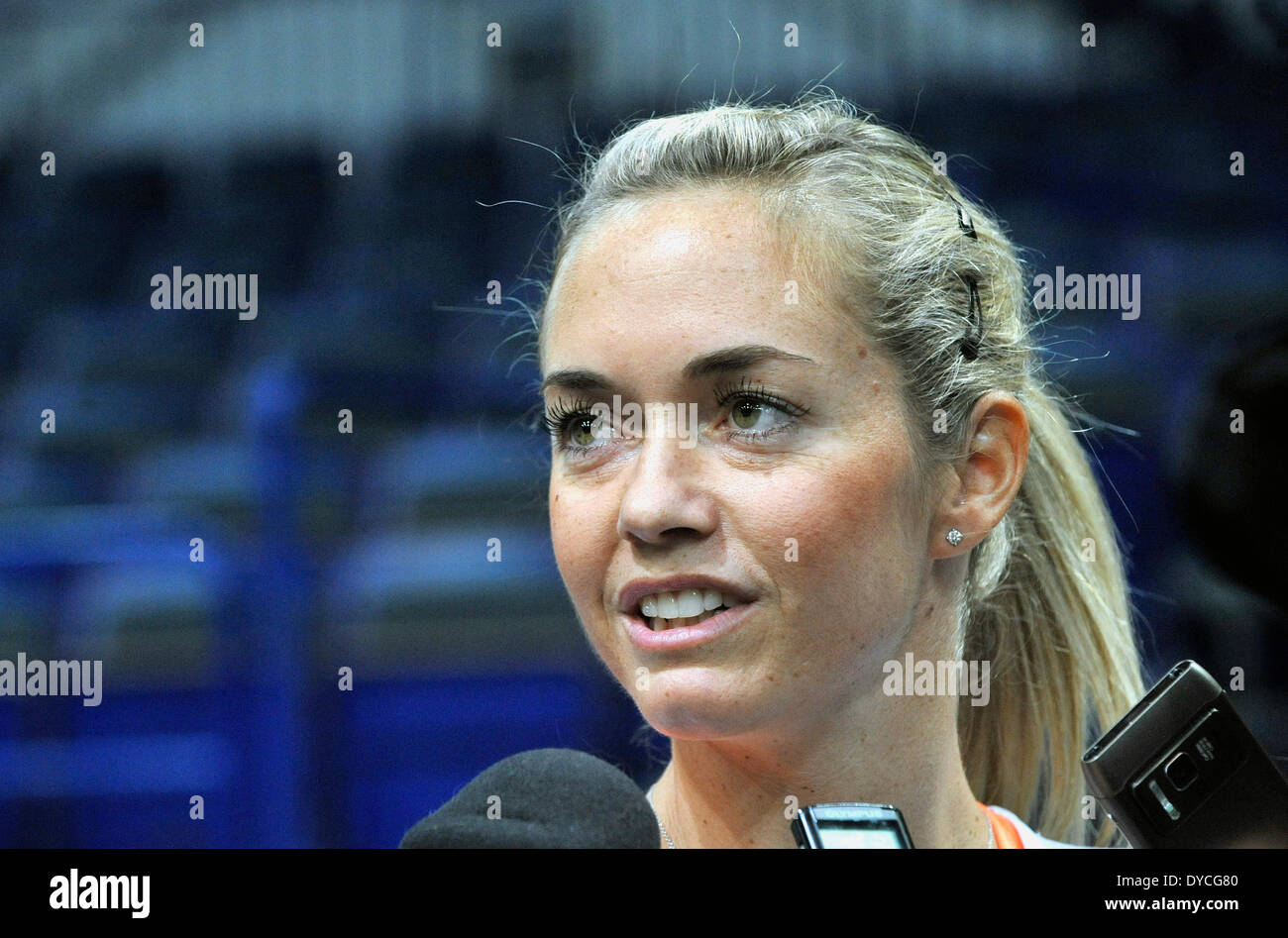 Ostrava, Czech Republic. 14th Apr, 2014. Czech tennis player Klara Koukalova is seen during a meeting with media prior to the Fed Cup semifinal match Czech Republic vs Italy in Ostrava, Czech Republic, April 14, 2014. Credit:  Jaroslav Ozana/CTK Photo/Alamy Live News Stock Photo