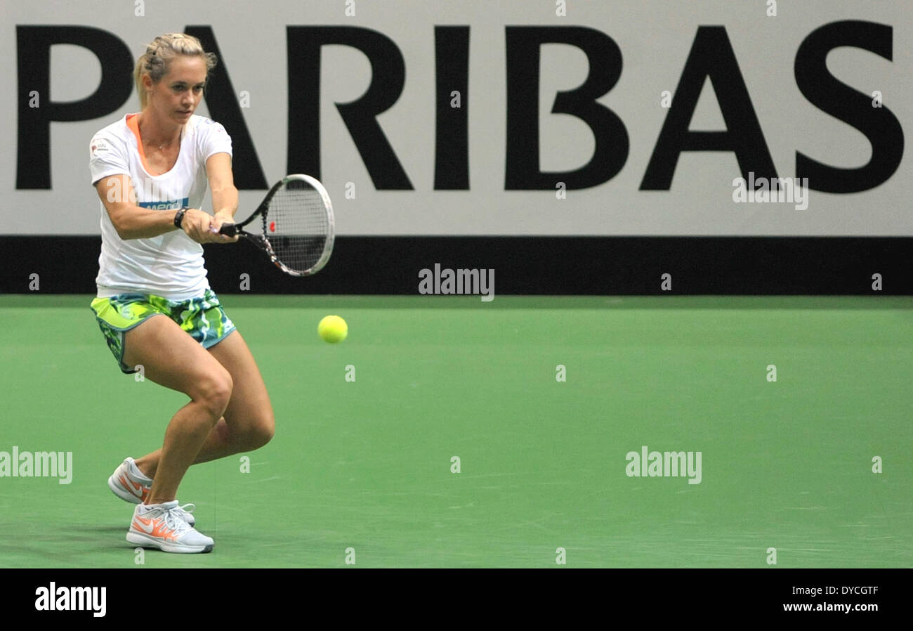 Ostrava, Czech Republic. 14th Apr, 2014. Czech tennis player Klara Koukalova is seen during a meeting with media prior to the Fed Cup semifinal match Czech Republic vs Italy in Ostrava, Czech Republic, April 14, 2014. Credit:  Jaroslav Ozana/CTK Photo/Alamy Live News Stock Photo