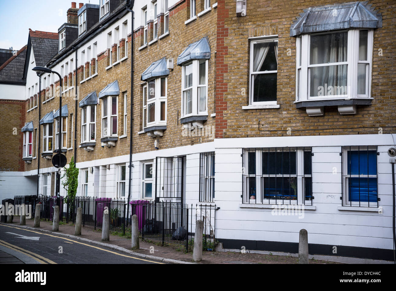 Row of terrace houses in Boundary Street, Shoreditch, London, UK Stock