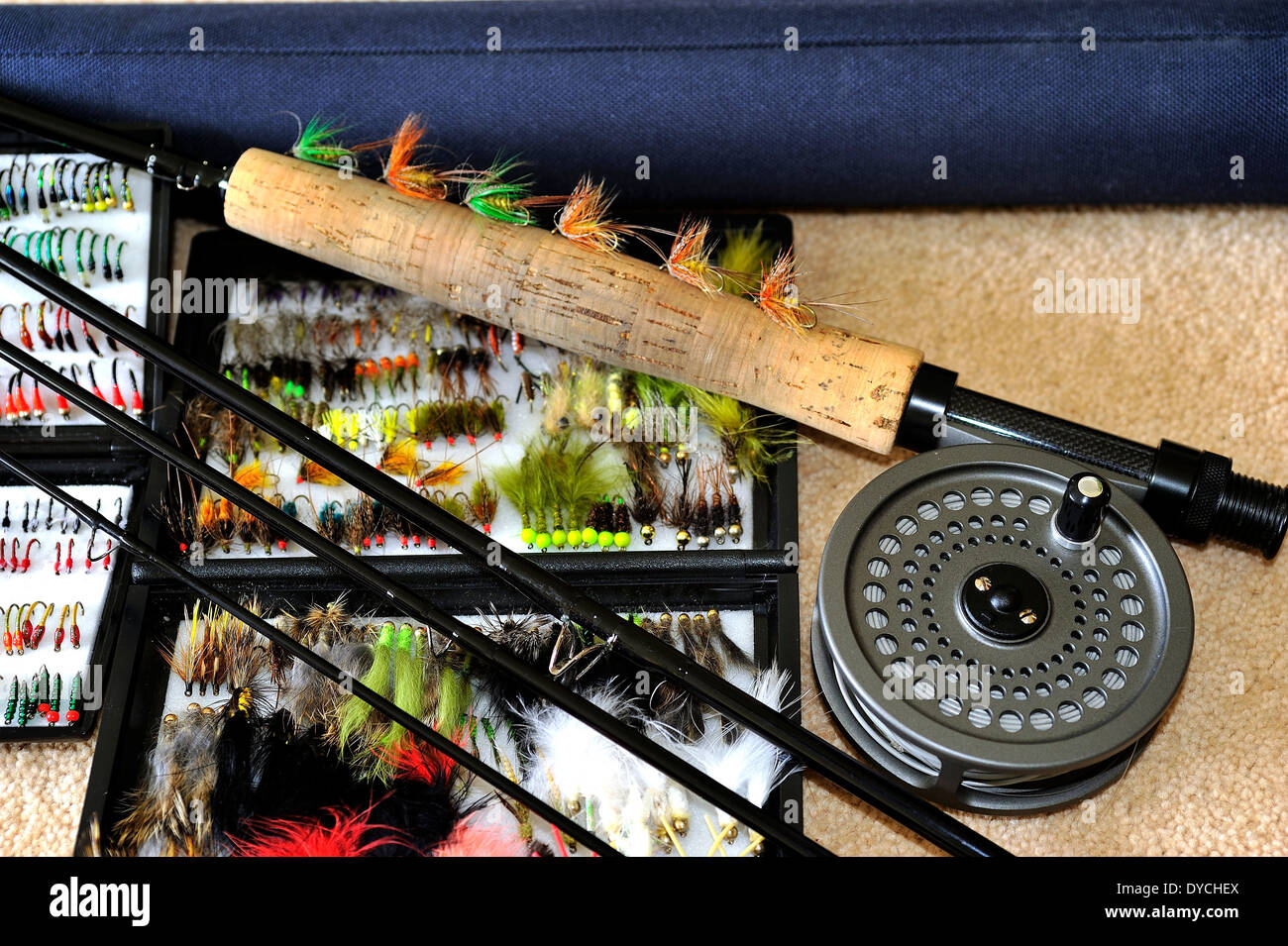 Fly Rod and Trout Flies Stock Photo Alamy