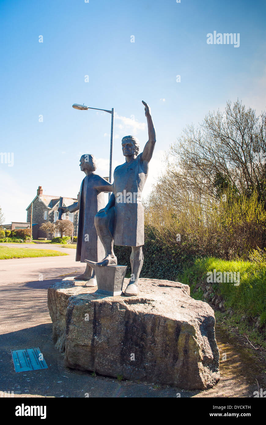 The bronze statues  you enter the village of St Keverne commemorate the single most important event in the parish's history. Stock Photo