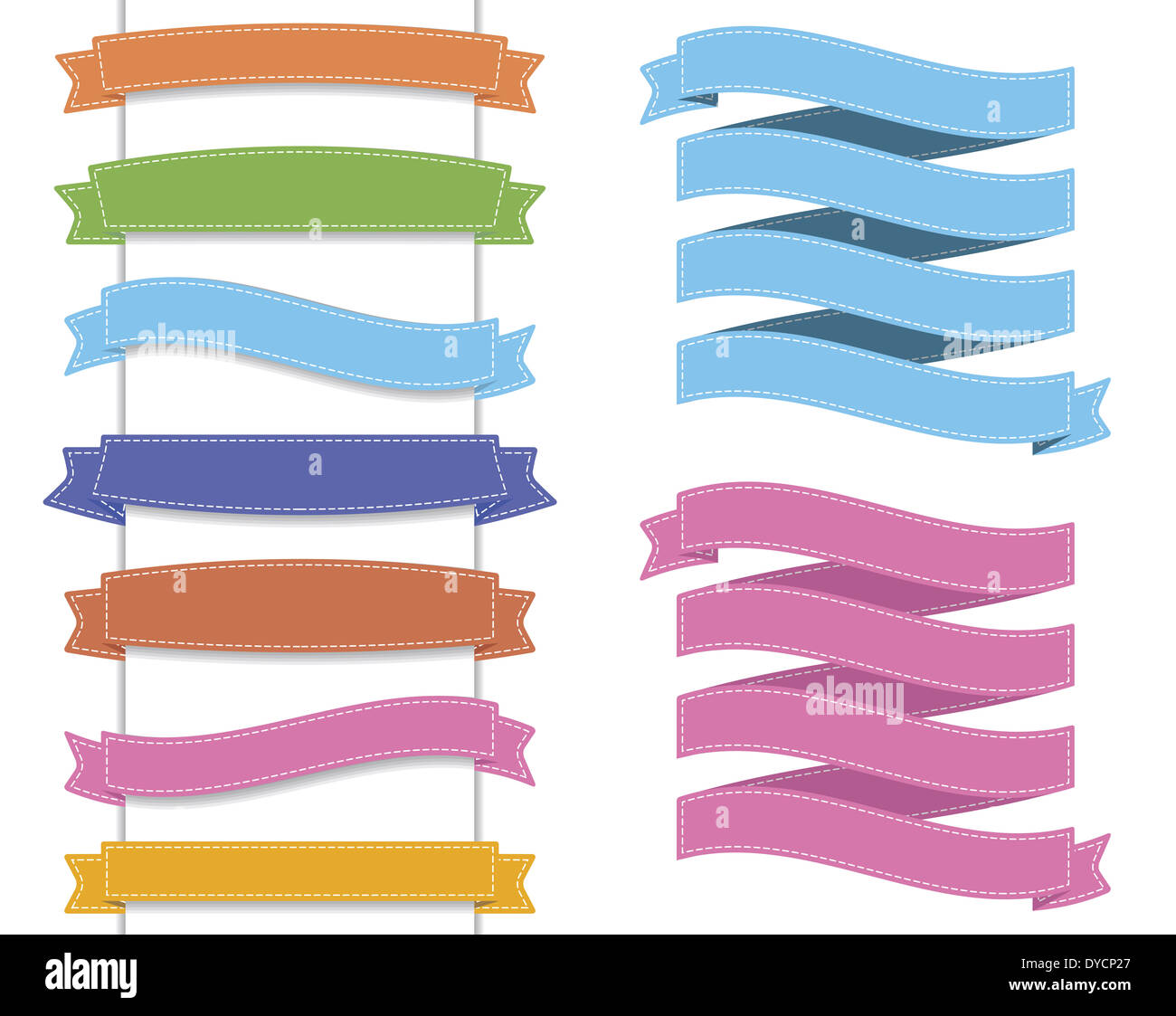 Color ribbon collection with white line border and shadow for your text. Stock Photo