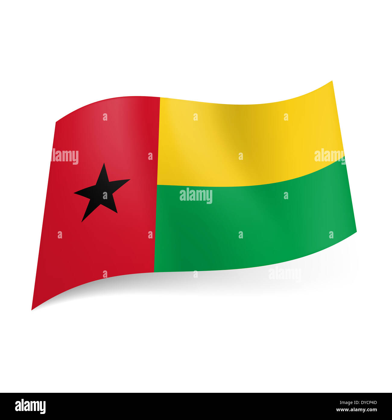 National flag of Guinea: vertical red stripe with black star, yellow and green horizontal stripes Photo - Alamy