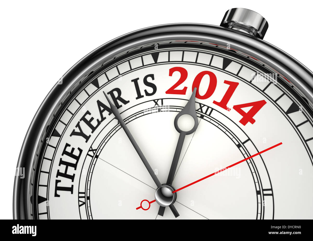 the year is 2014 concept clock isolated on white background Stock Photo