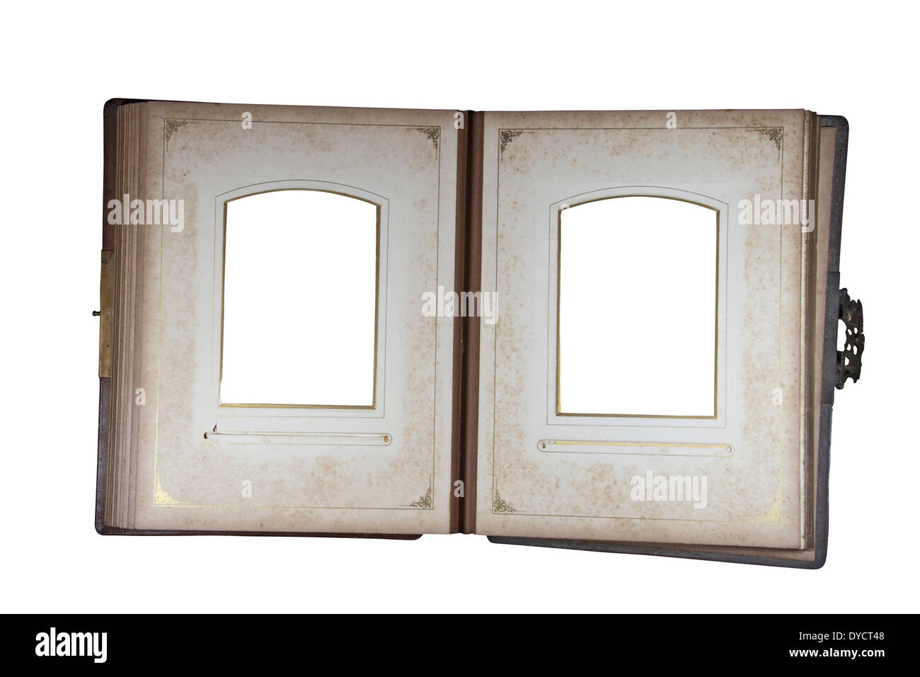 open leather antique photo album with brass clasp Stock Photo Alamy