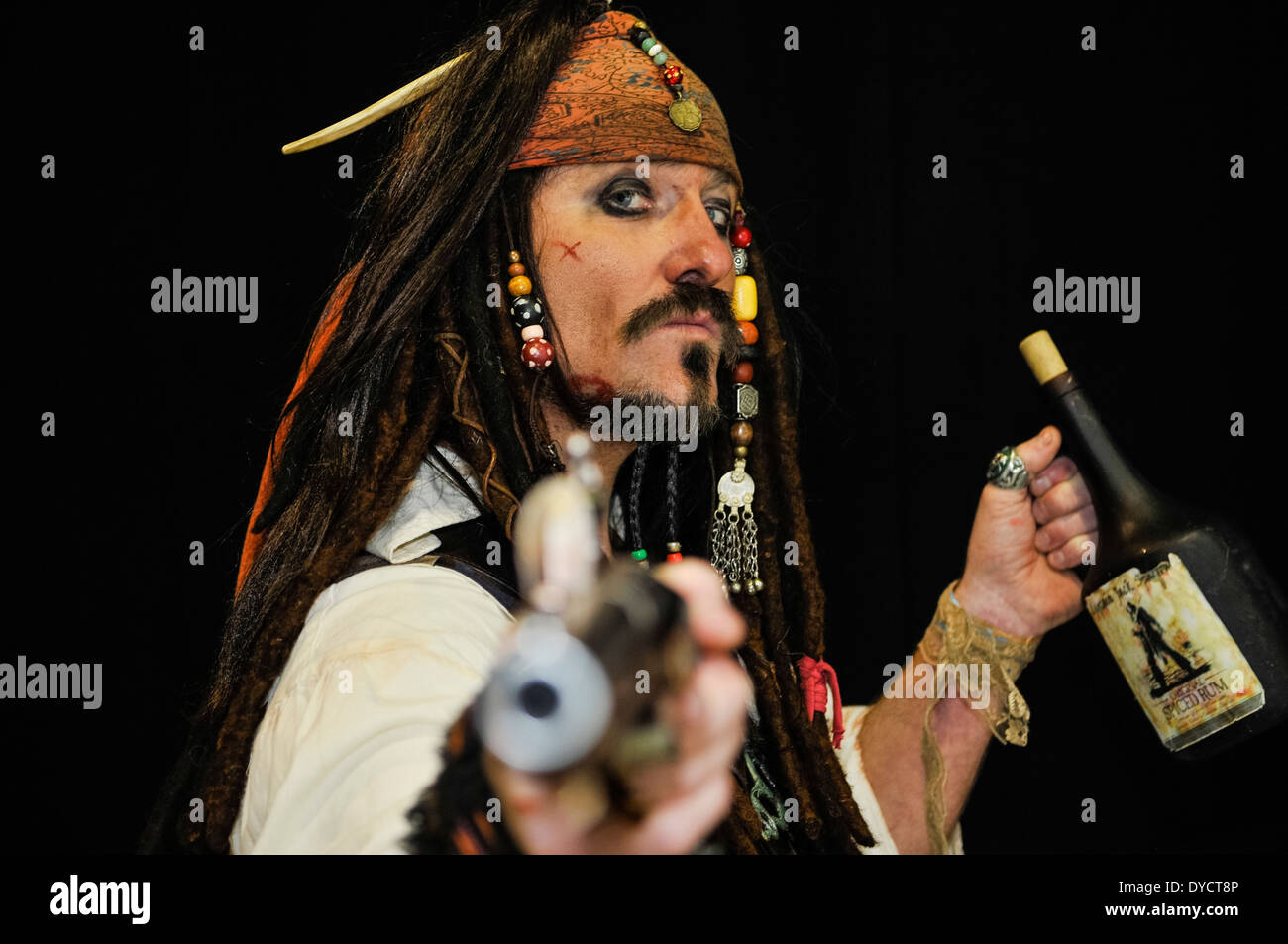 A man dressed as Captain Jack Sparrow (Johnny Depp) from Pirates ...