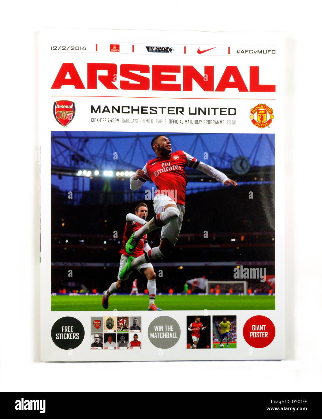 Football program from the Arsenal vs Manchester United game, Premier league, 2013-2014 season, UK Stock Photo