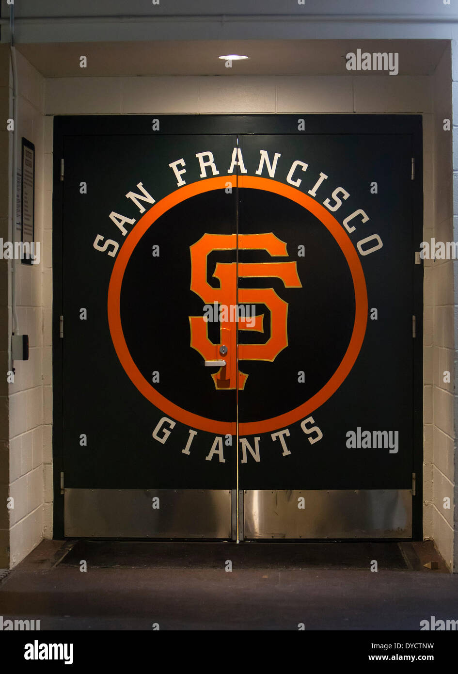 April 20, 2013: The doors to the Giants clubhouse prior to the MLB baseball  game between the Colorado Rockies and the San Francisco Giants at AT&T Park  in San Francisco CA. The