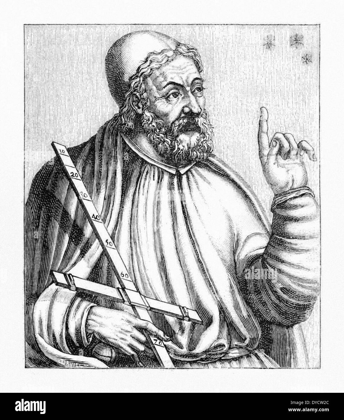 Woodcut portrait of Claudius Ptolemy (90-168AD) & Astronomia the