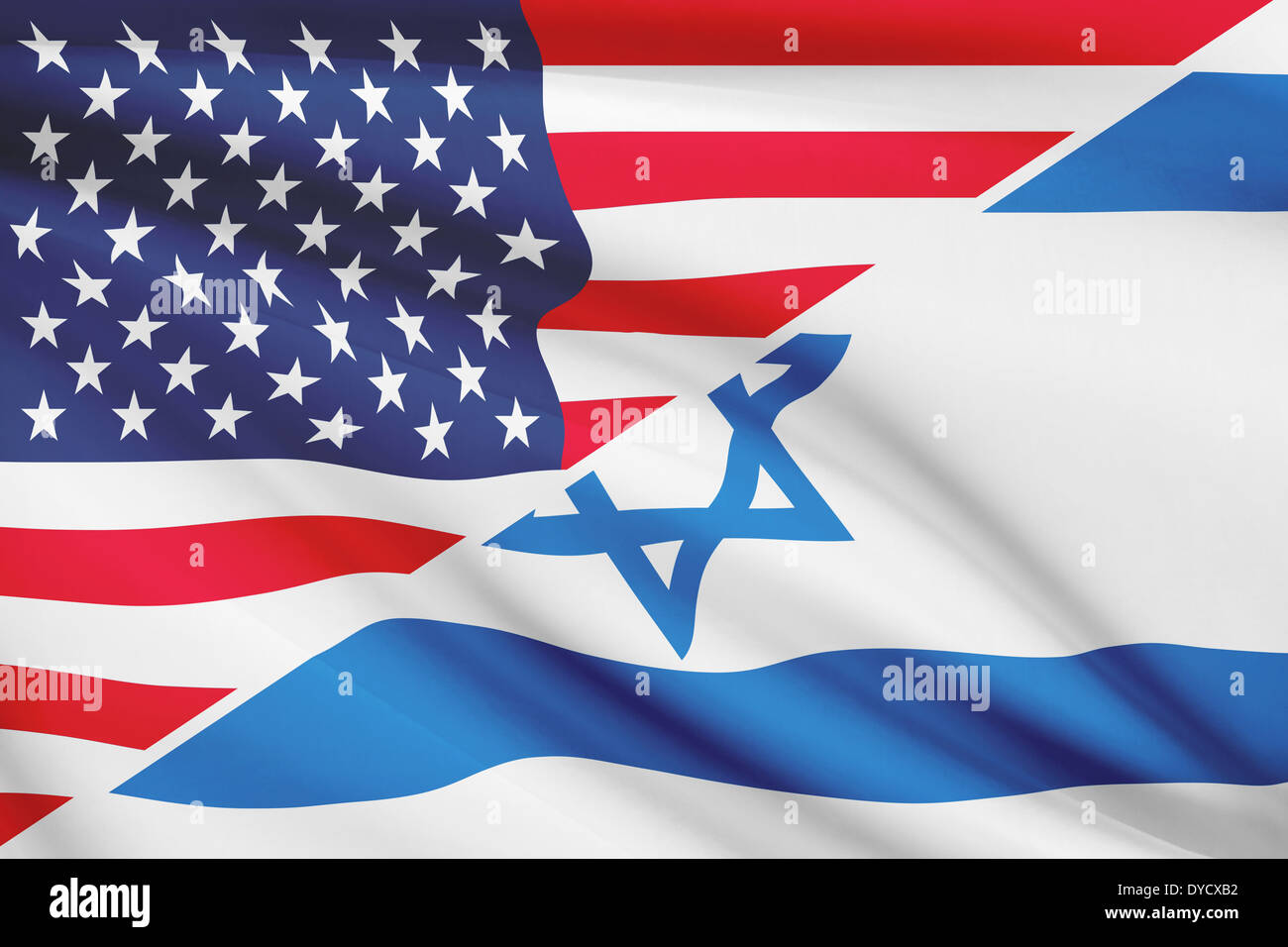 Flags of USA and State of Israel blowing in the wind. Part of a series ...