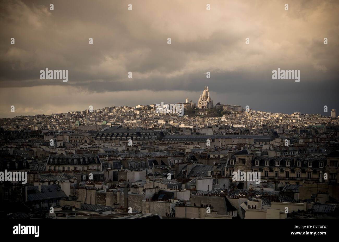 The Sacre Coeur church in the Parisian district of Montmartre, France. Stock Photo