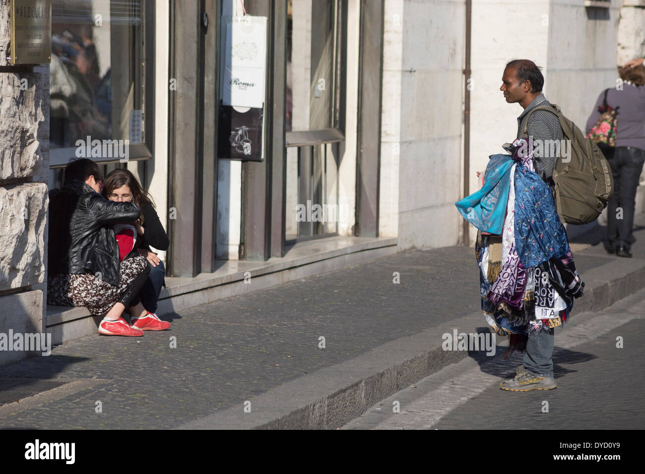 Rome, Italy. 14th Apr, 2014. Illegal street vendors. Municipality has strengthen fight against illicit vendors for the sanctification of 27/4 Credit:  Francesco Gustincich/Alamy Live News Stock Photo