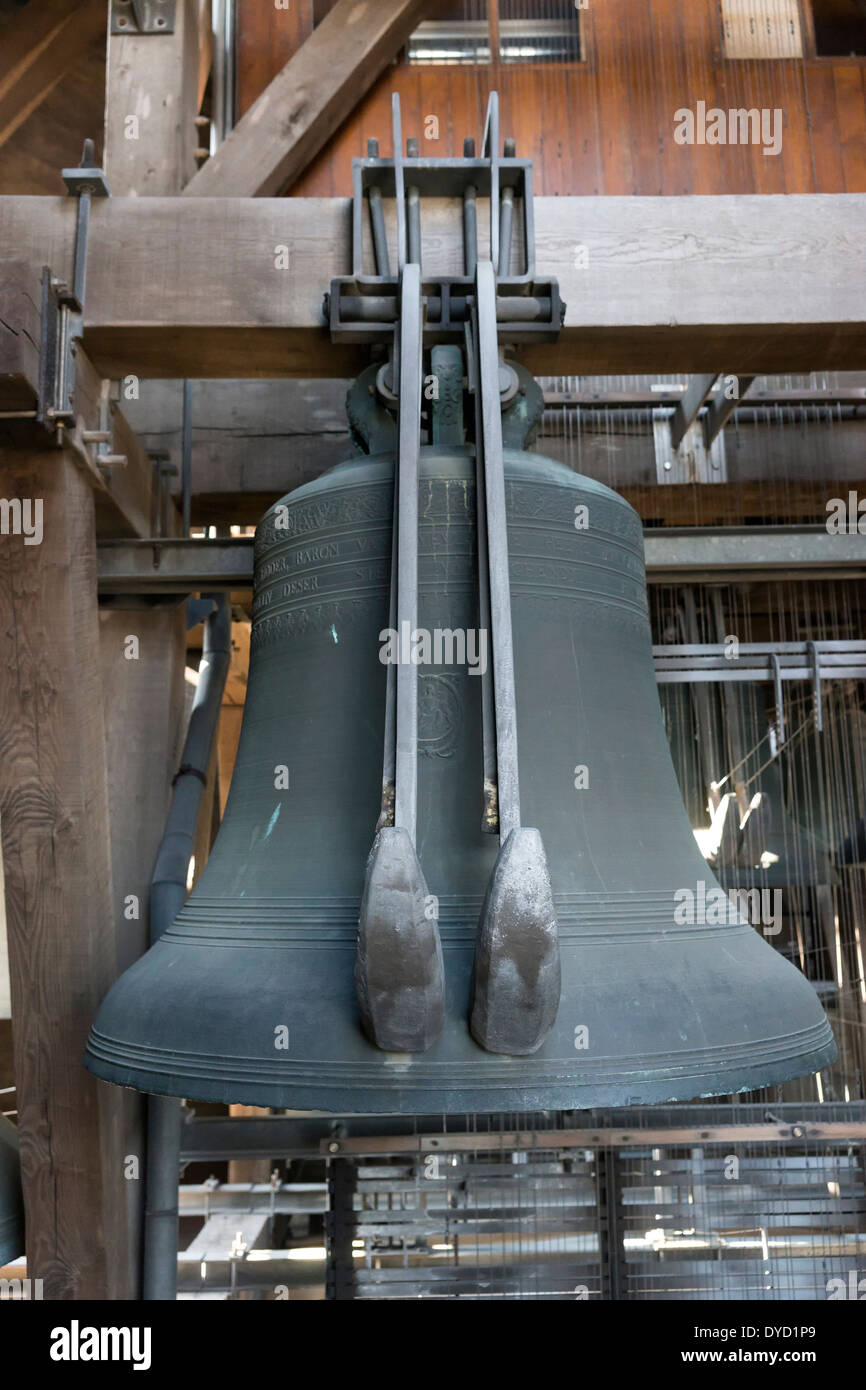 Heavy bell of the carillon in the Ghent Belfry tower. Stock Photo