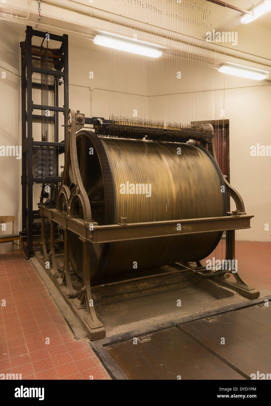 Actually running, automated wheel ringing bells of Ghent Belfry Tower ...