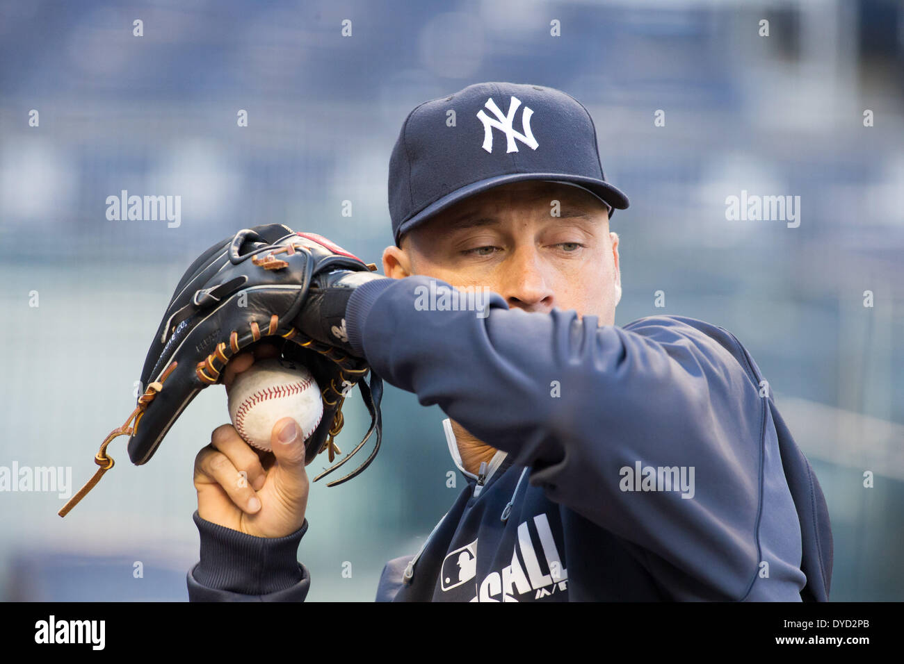 Bronx, New York, USA. 10th Apr, 2014. Derek Jeter (Yankees) MLB : Derek Jeter of the New York Yankees during practice before the baseball game against the Baltimore Orioles at Yankee Stadium in Bronx, New York, United States . © Thomas Anderson/AFLO/Alamy Live News Stock Photo