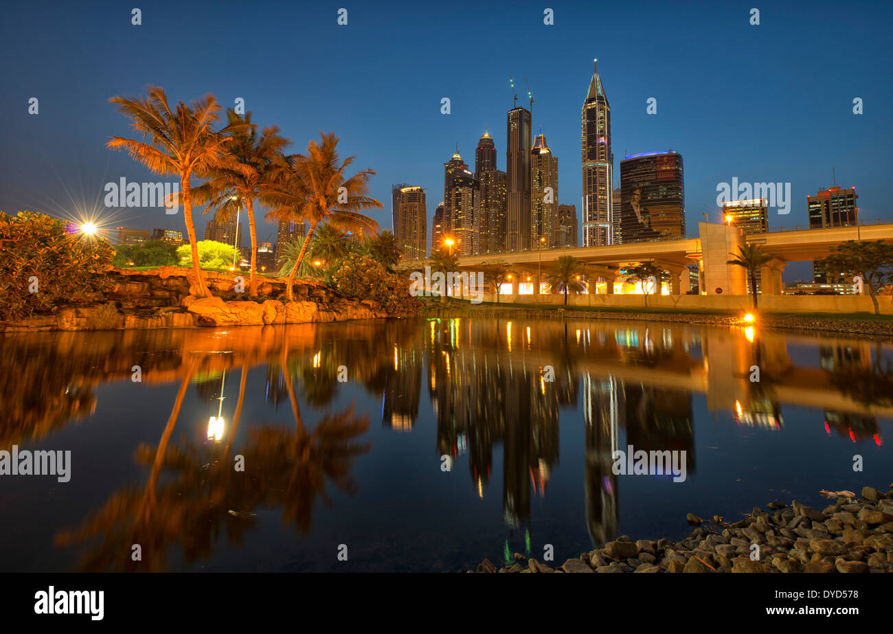 Image of Emirates Golf Club in Dubai, UAE (Dubai Marina in Background) Stock Photo