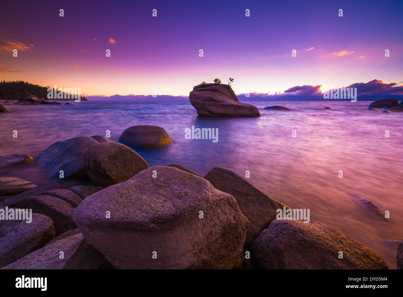 Bonsai Rock at sunset, Lake Tahoe, Nevada, USA Stock Photo Alamy