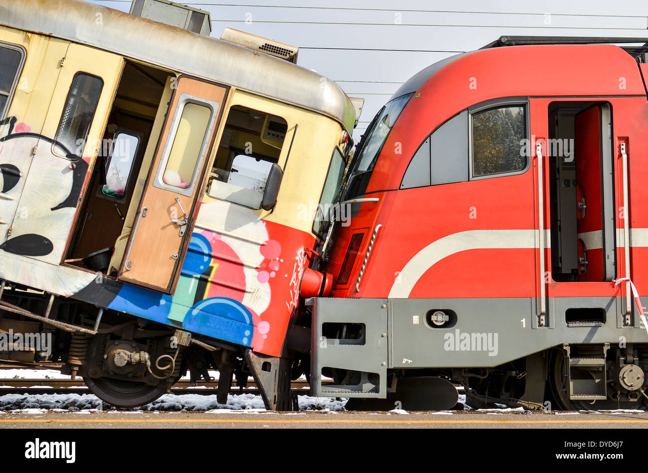 Two trains collided head on Stock Photo