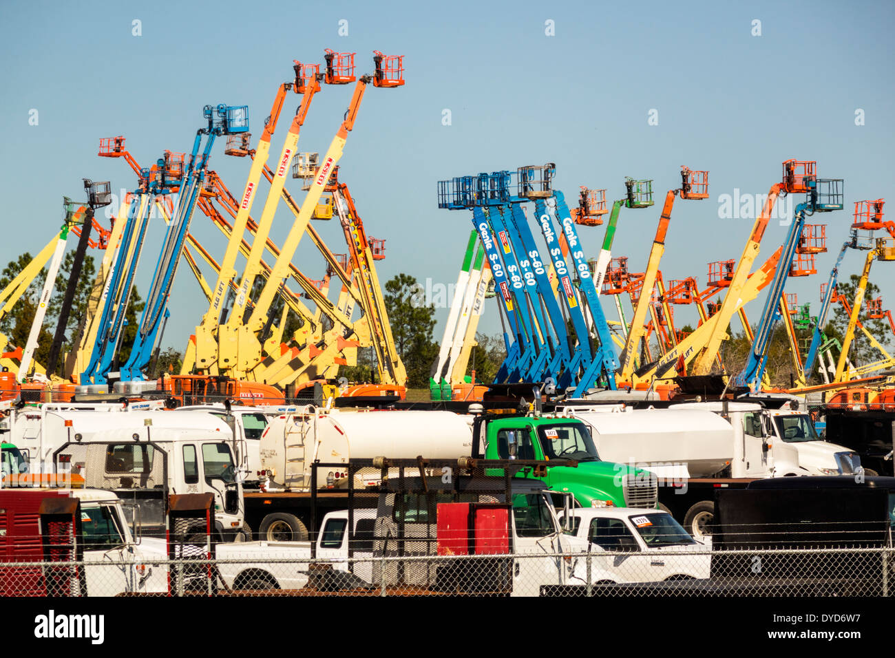 Lake Wales Florida,bucket truck,trucks,auction,cherry picker,boom lift,commercial,auction,visitors travel traveling tour tourist tourism landmark land Stock Photo