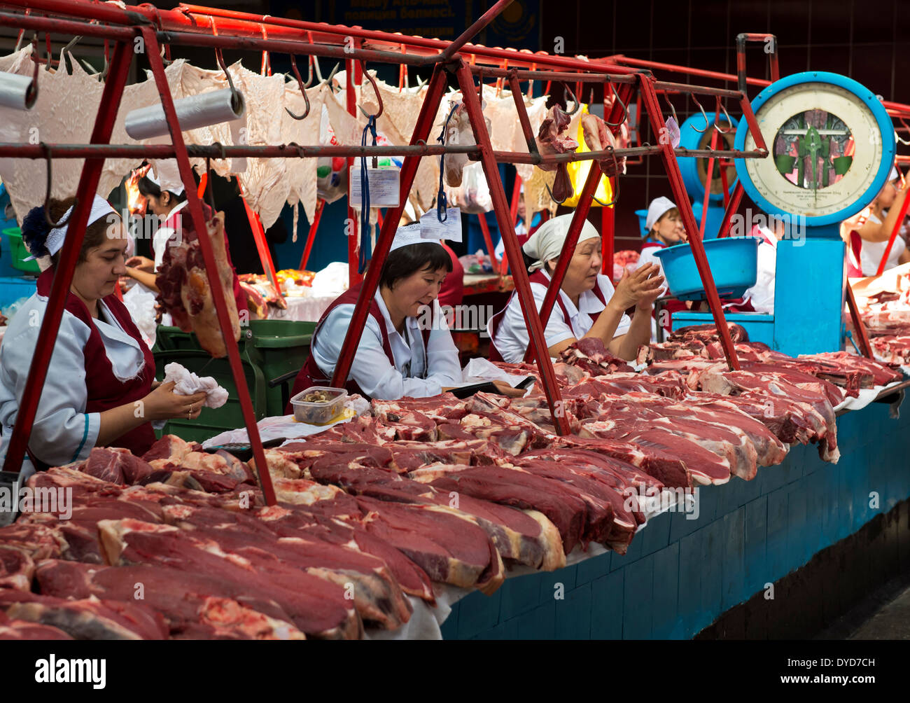 At the meat market of the Green Market, Zelyoni Bazaar, Almaty, Kazakhstan Stock Photo