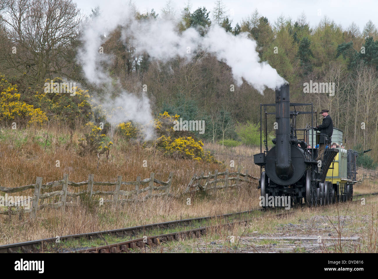 Replica 19th century steam locomotive Locomotion Beamish Museum north east England UK Stock Photo