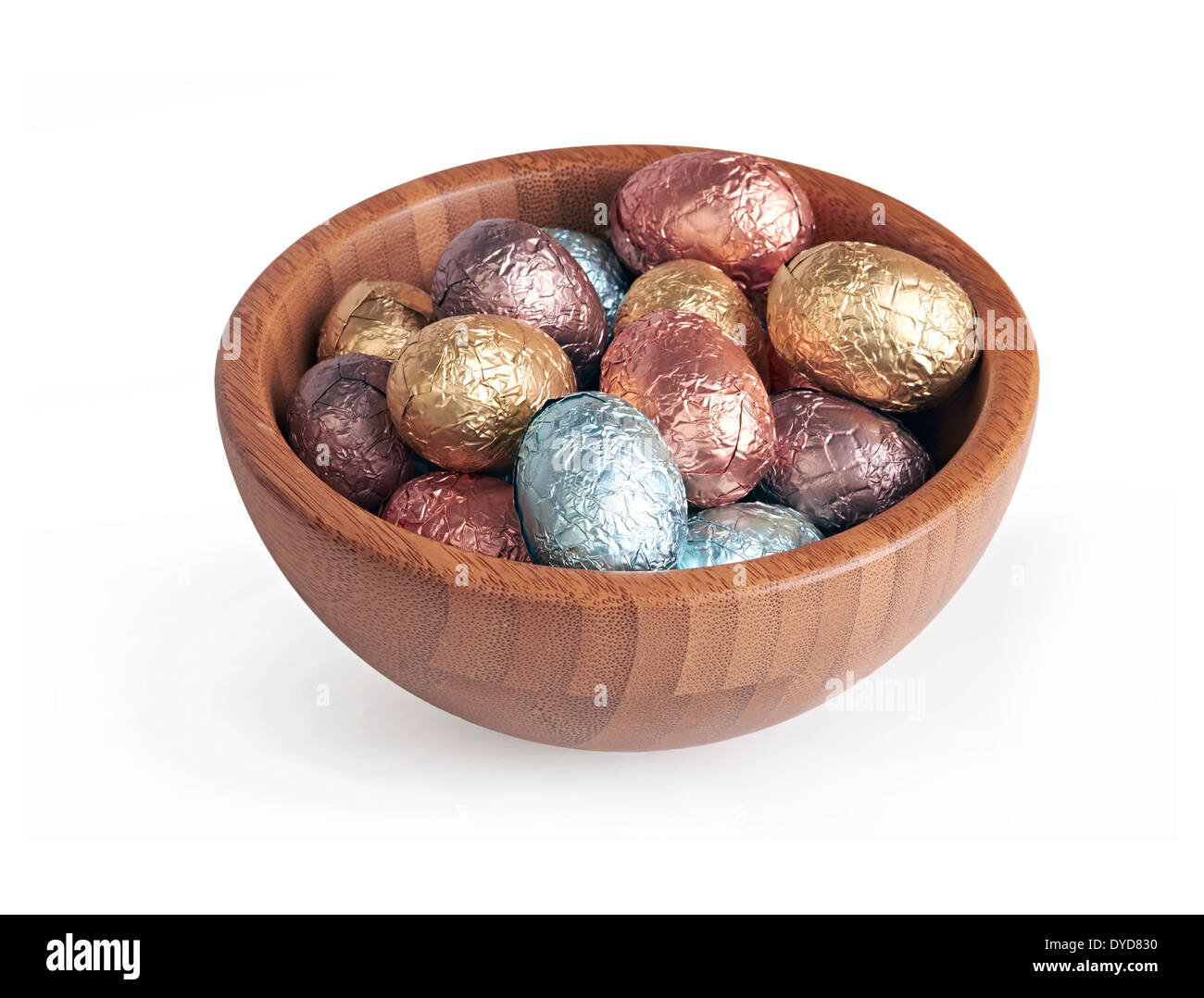 A Selection of chocolate Easter Eggs wrapped in coloured tin foil in a