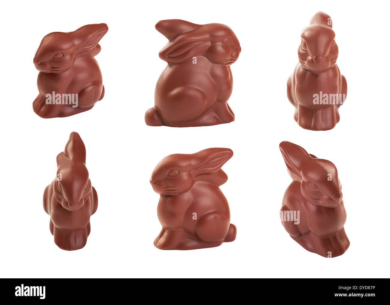 Easter chocolate bunnies on a white background. Stock Photo