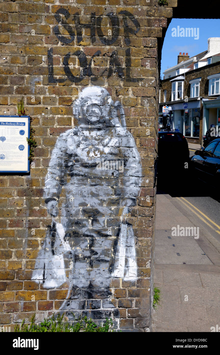 Whitstable, Kent, England, UK. 'Banksy' style graffiti by 'Catman