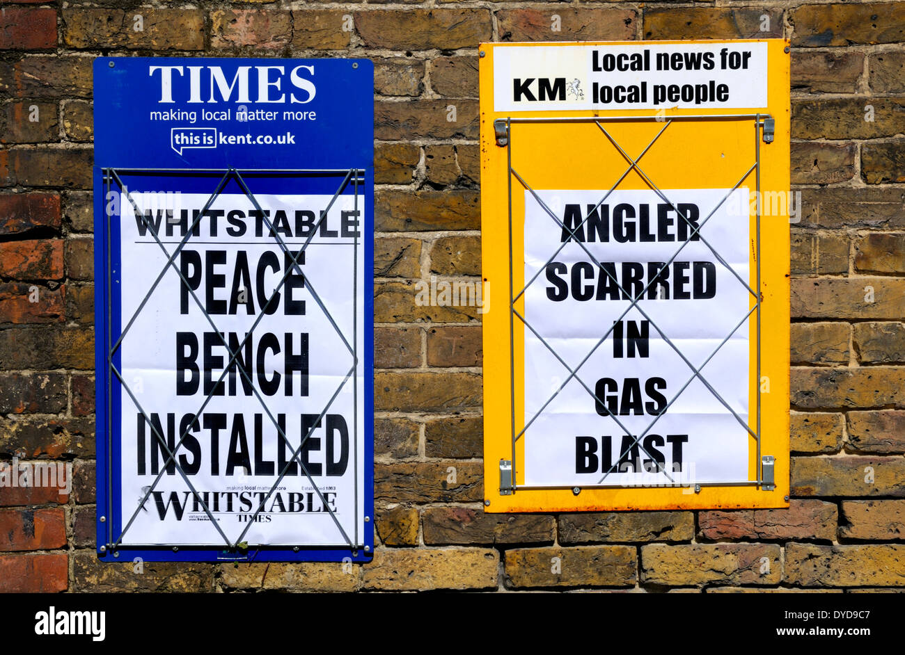 Whitstable, Kent, England, UK. Local newspaper headlines (April 2014) Stock Photo