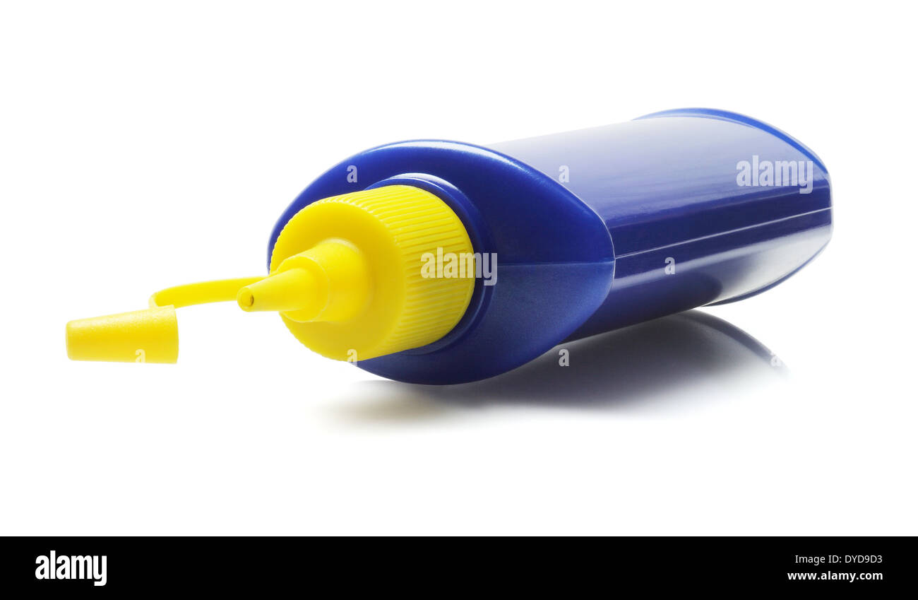 Blue Plastic Container Lying On White Background Stock Photo