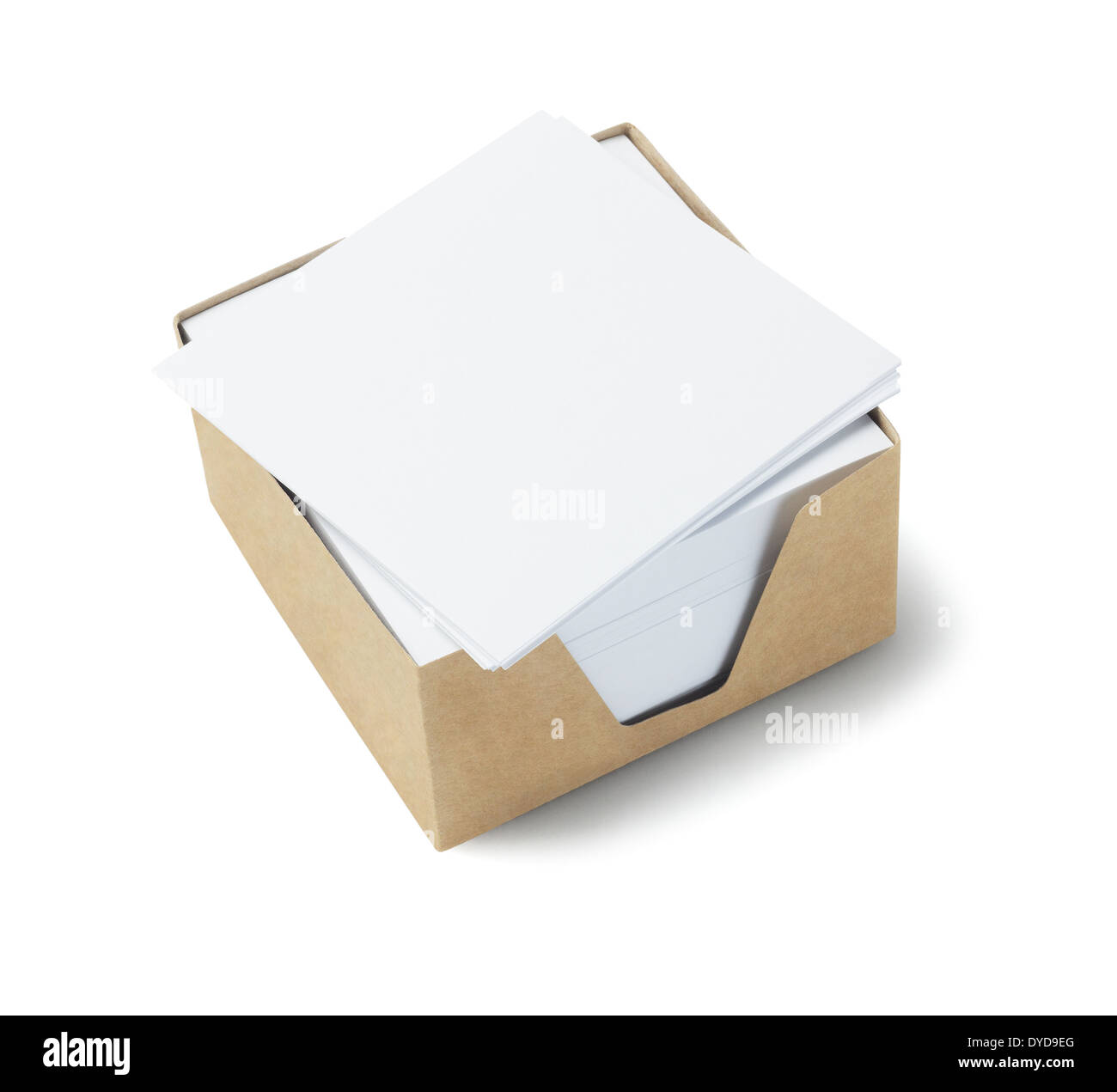 Box Of Memo Papers On White Background Stock Photo