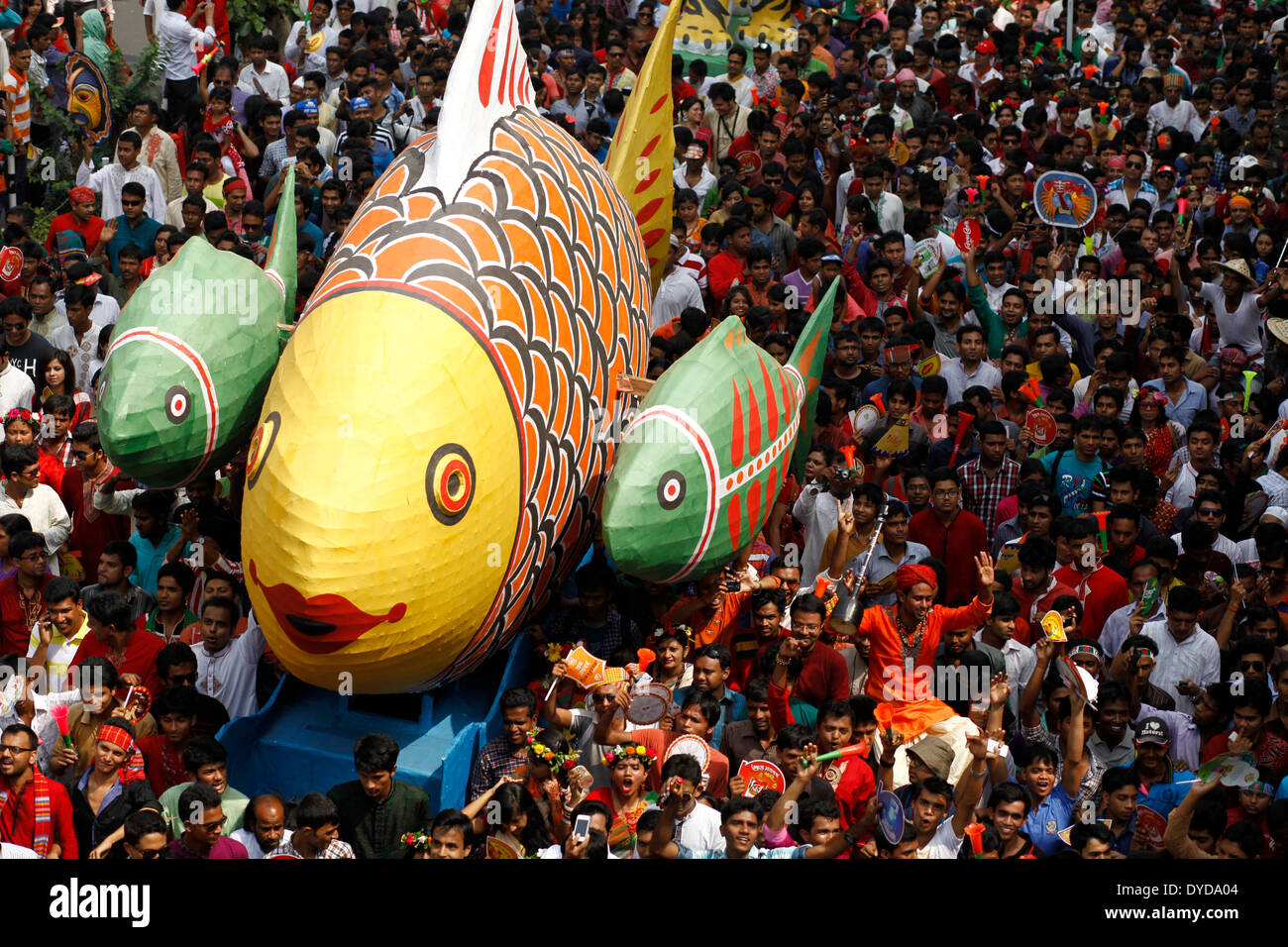 DHAKA, BANGLADESH - APRIL 14: Bangladeshi revelers march during a rally