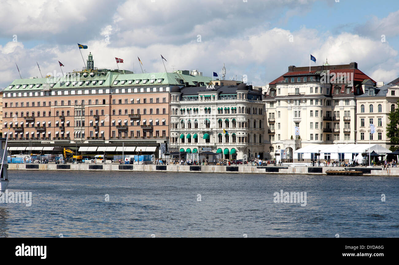Grand Hotel and Bolinderska palatset palace, Södra Blasieholmshamnen, Stockholm, Stockholms län or Stockholm County, Sweden Stock Photo