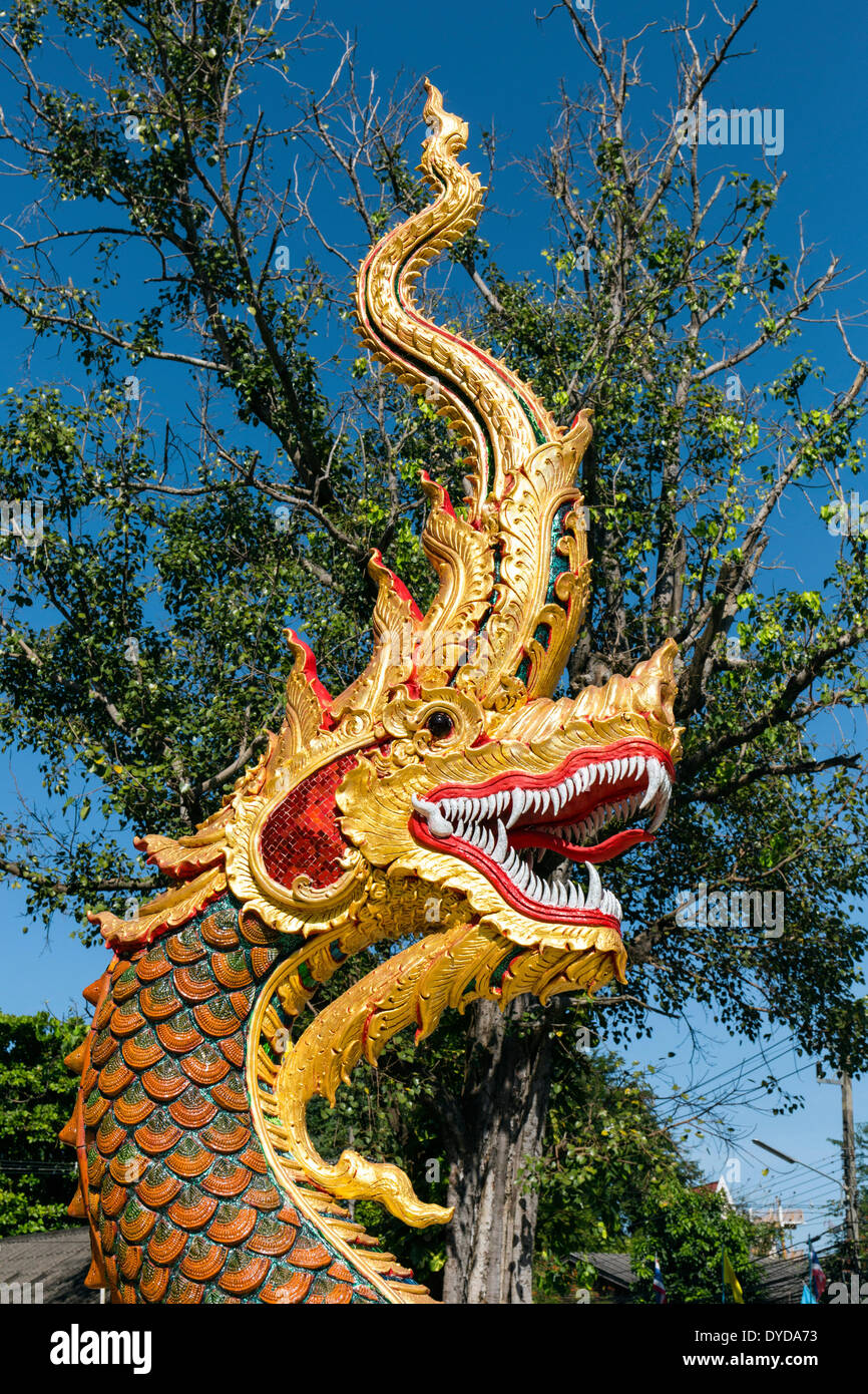Naga at the entrance of Wat Sriboonruang, Sri Boon Ruang Temple, Chiang Rai, Northern Thailand, Thailand Stock Photo