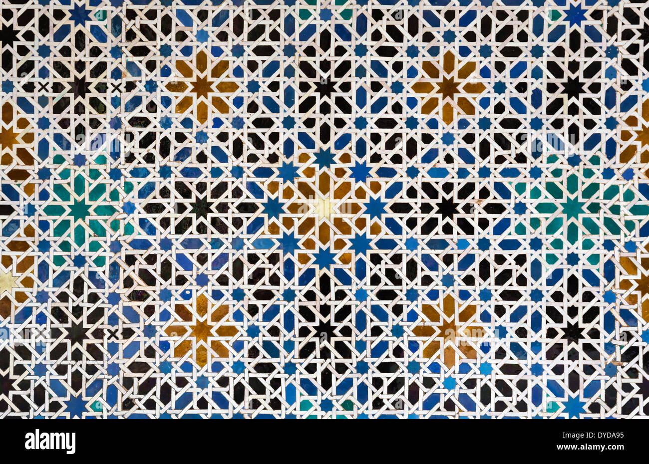 Mudéjar tiles with Moorish geometric patterns in the Alcázar of Stock