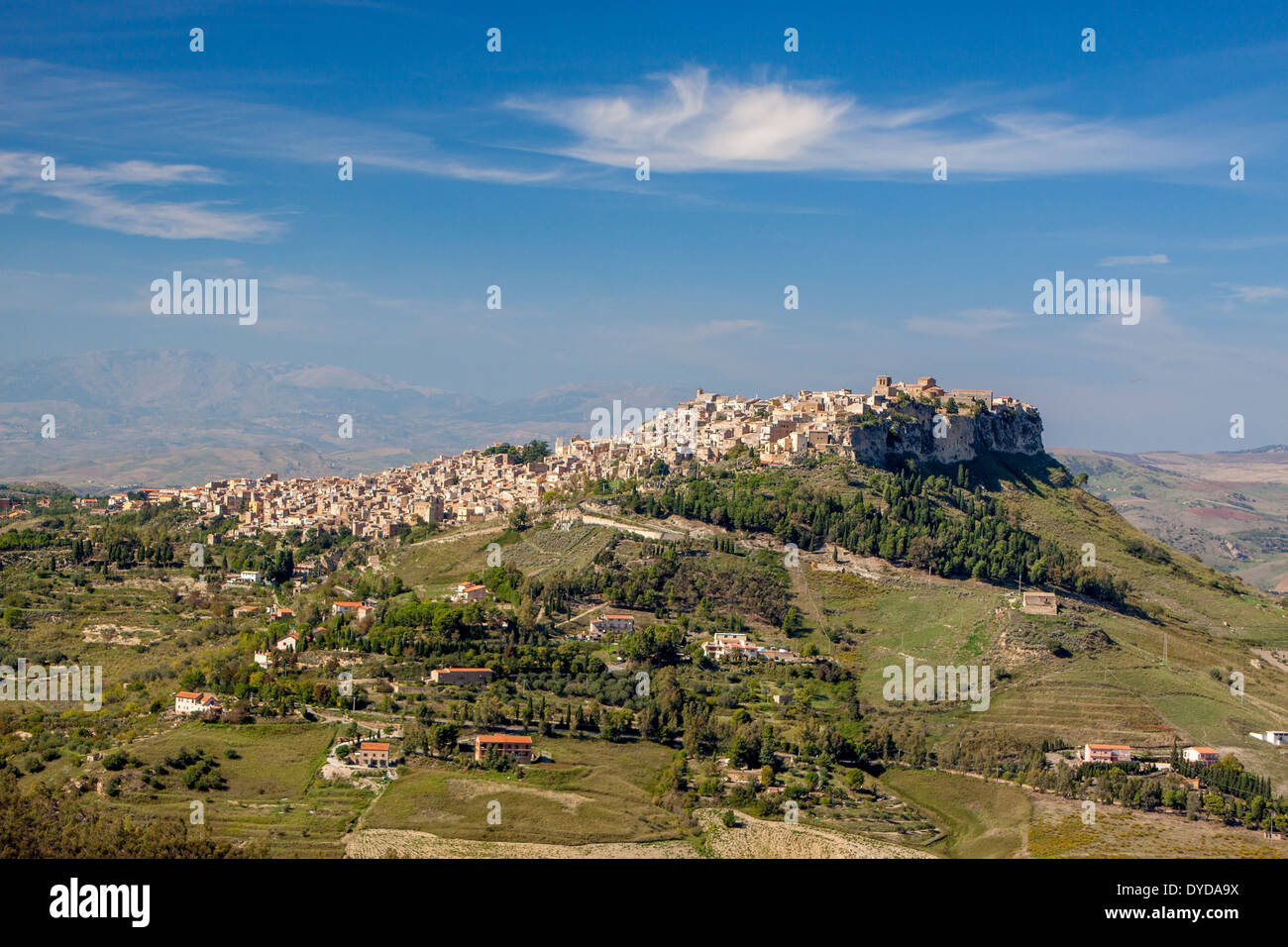 Sicilian hill top town of Calascibetta ancient fortified village Italy Stock Photo