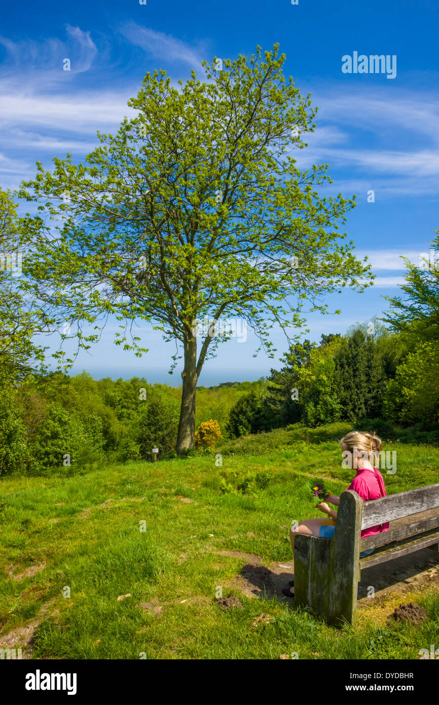 Girl sitting on bench hi-res stock photography and images - Alamy