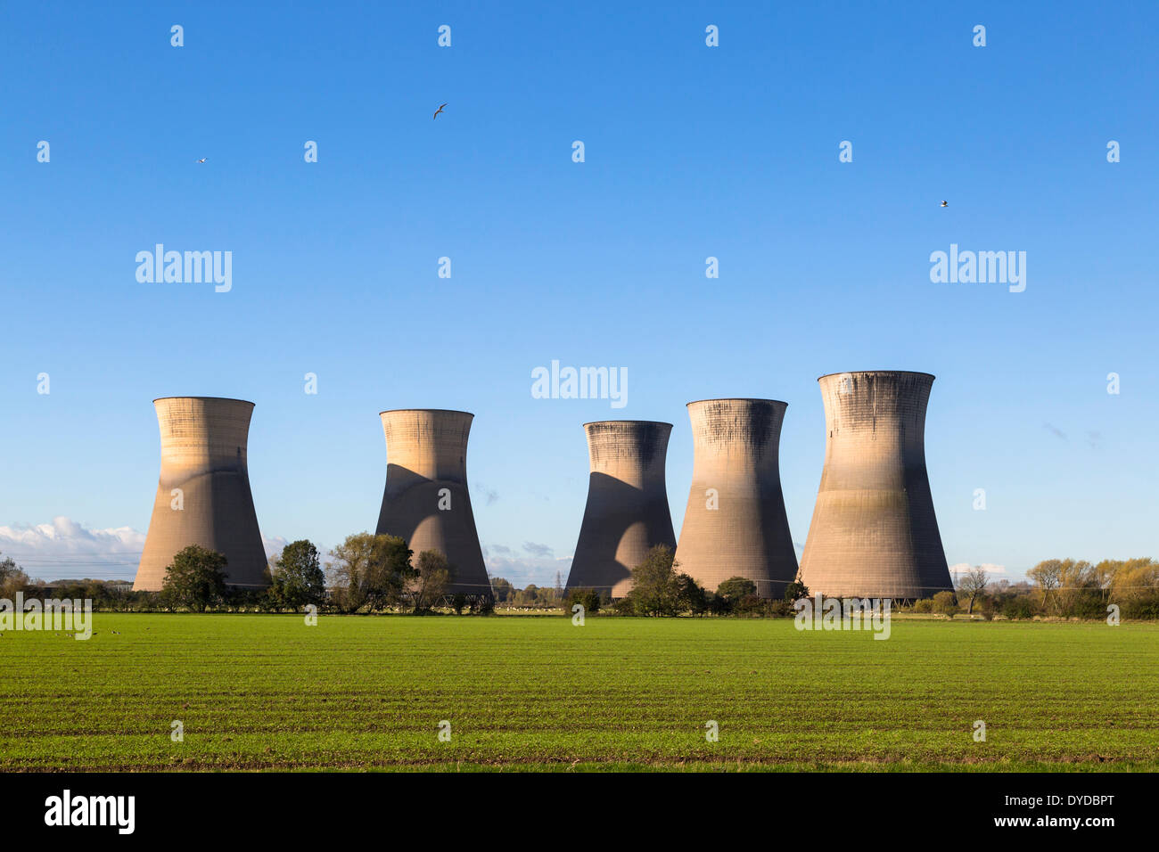 The cooling towers of the old power station near Willington. Stock Photo