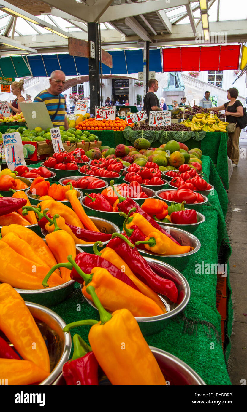 Fruit and vegetable stalls in Leicester Market Stock Photo Alamy