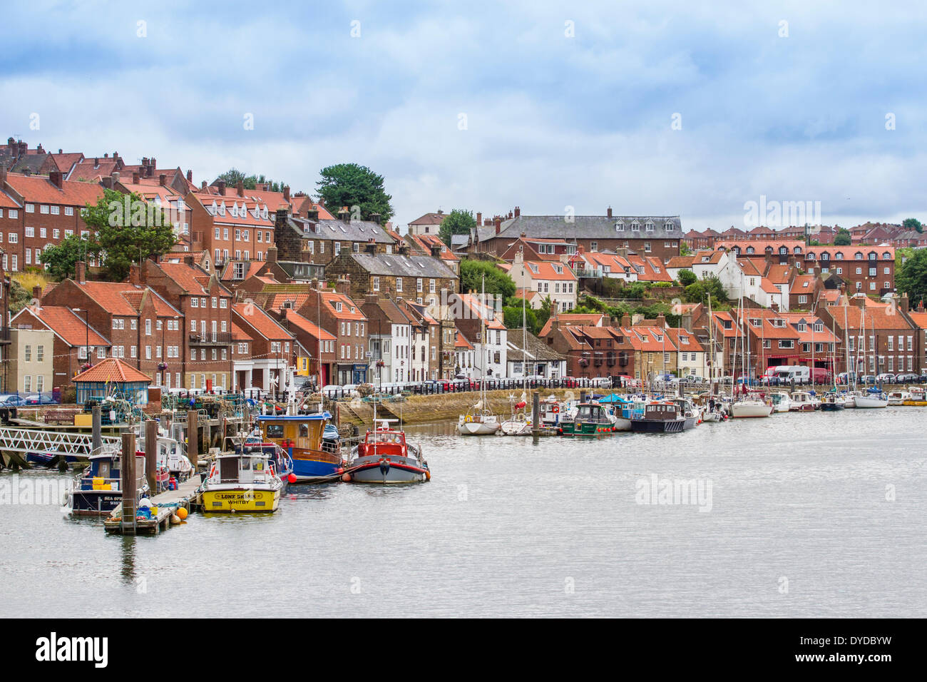 View of Whitby harbour and town. Stock Photo