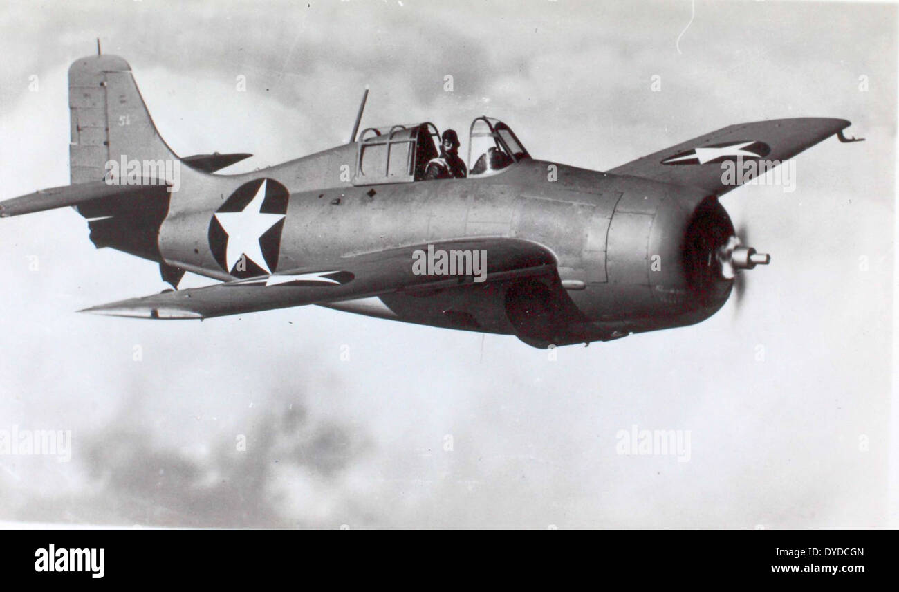 The Grumman F4F-4 Wildcat was a carrier-based fighter used by the U.S. Navy during World War II. Known for its ruggedness and reliability, the Wildcat was a key component in naval air combat throughout the war. Stock Photo