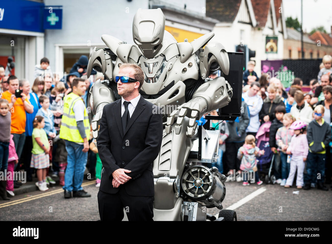 Titan the Robot performing at the Witham International Puppet Festival. Stock Photo