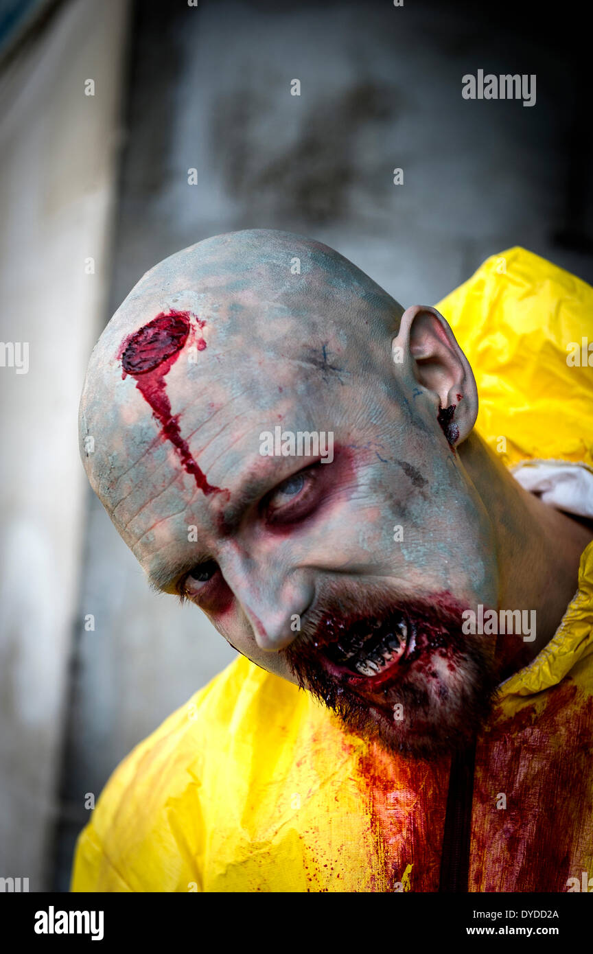 A participant in the annual Zombie Invasion of London raising money for St Mungo's homeless charity. Stock Photo