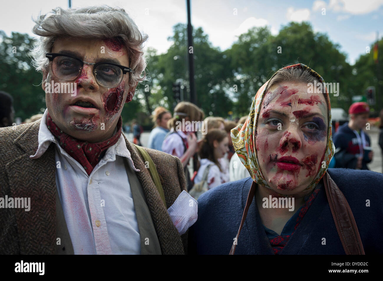 Participants in the annual Zombie Invasion of London raising money for St Mungo's homeless charity. Stock Photo